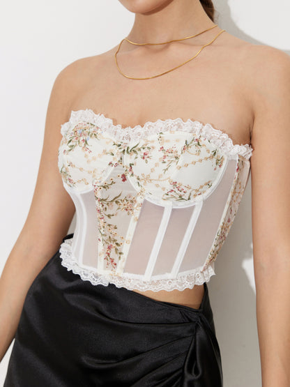 Printed Mesh Corset Crop Top 120730