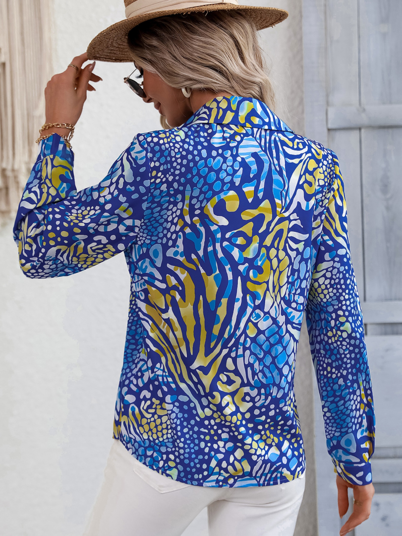 Color Block Half Placket Blouse 1300892
