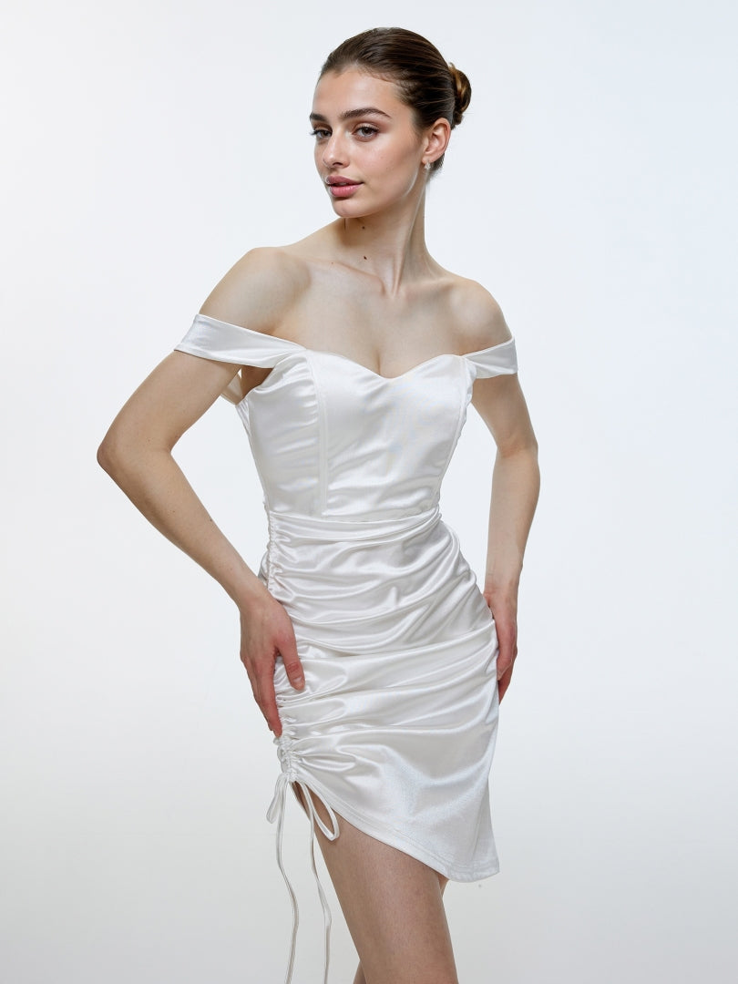 Drawstring Bodycon Satin Dress 111855