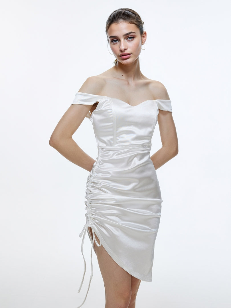Drawstring Bodycon Satin Dress 111855
