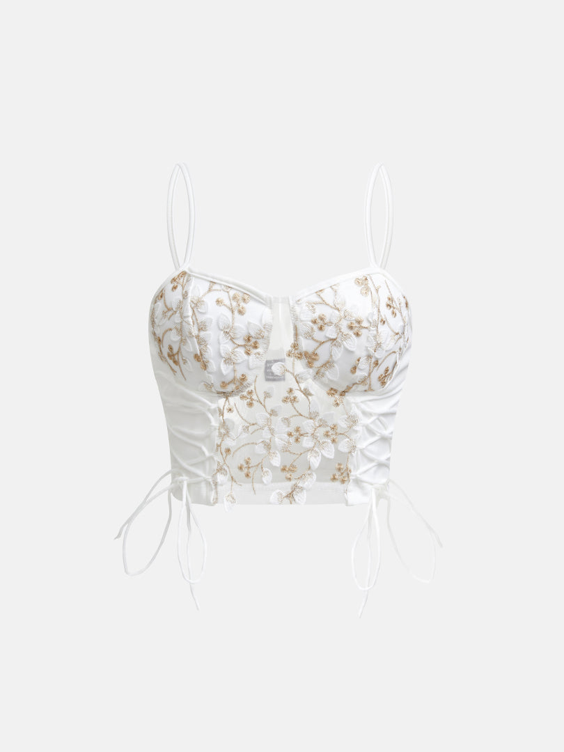 Embroidered Lace-Up Crop Top 121188