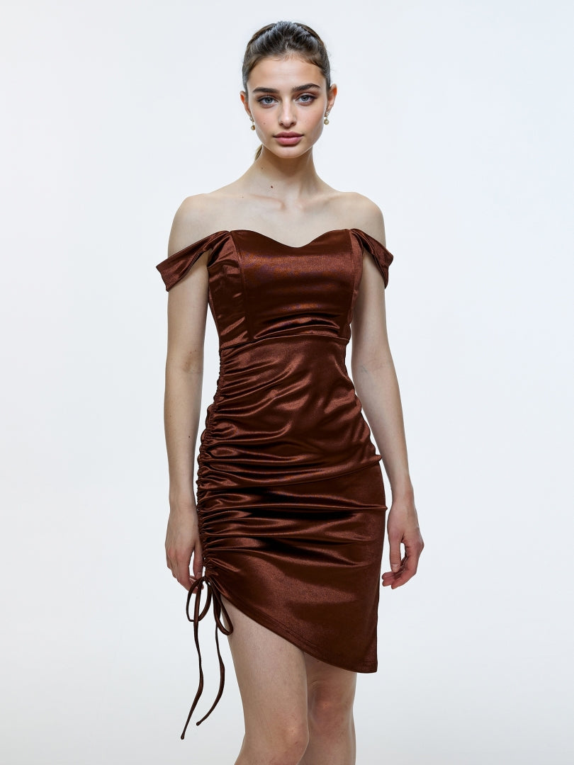 Drawstring Bodycon Satin Dress 111855