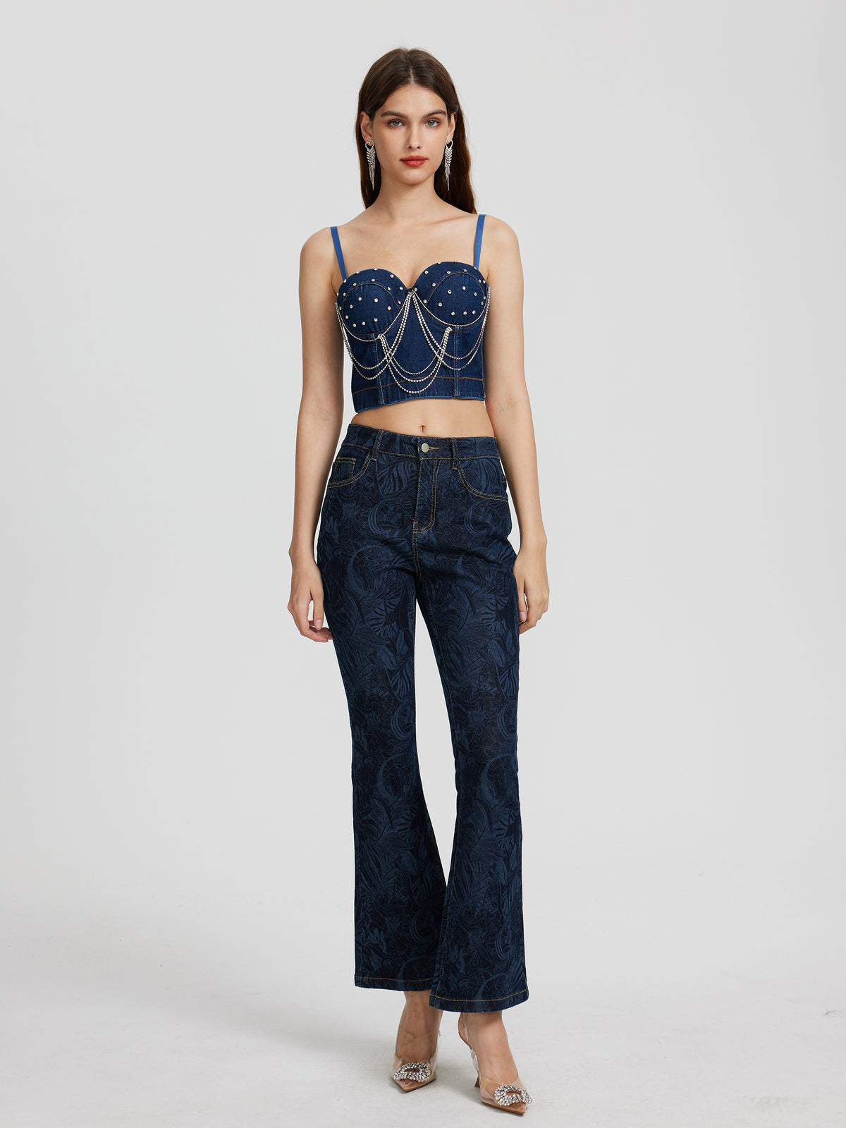 Embellished Denim Crop Top 116438