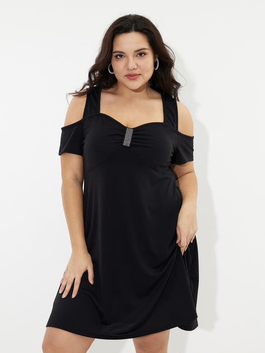 Plus Size Rhinestone A-Line Dress 1245482