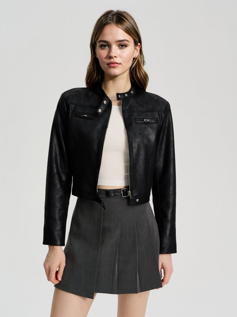 Pocket Faux Leather Jacket 113214