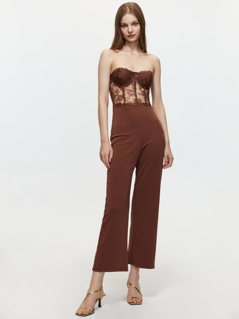 Embroidery Tube Corset Jumpsuit 105739
