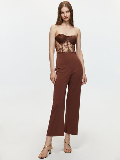 Embroidery Tube Corset Jumpsuit 105739