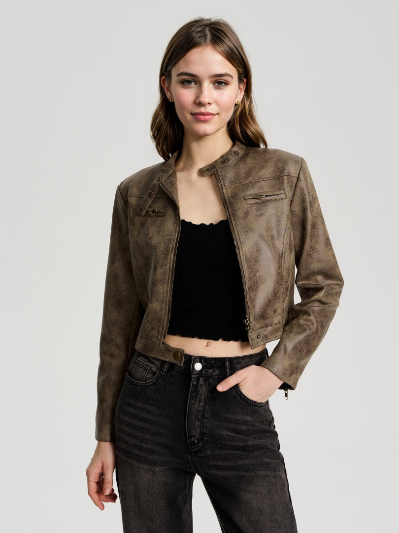 Pocket Faux Leather Jacket 113214