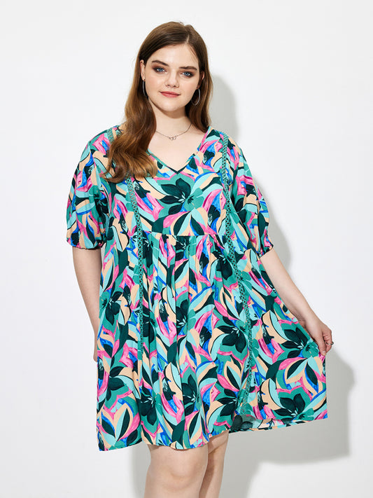 Plus Size Patchwork A-Line Dress 1260882