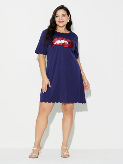 Plus Size Sequinned T-Shirt Dress 120565
