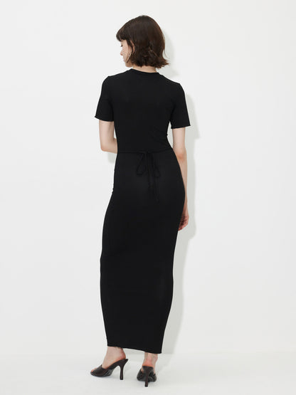 Ribbed Belted Bodycon Dress 120311