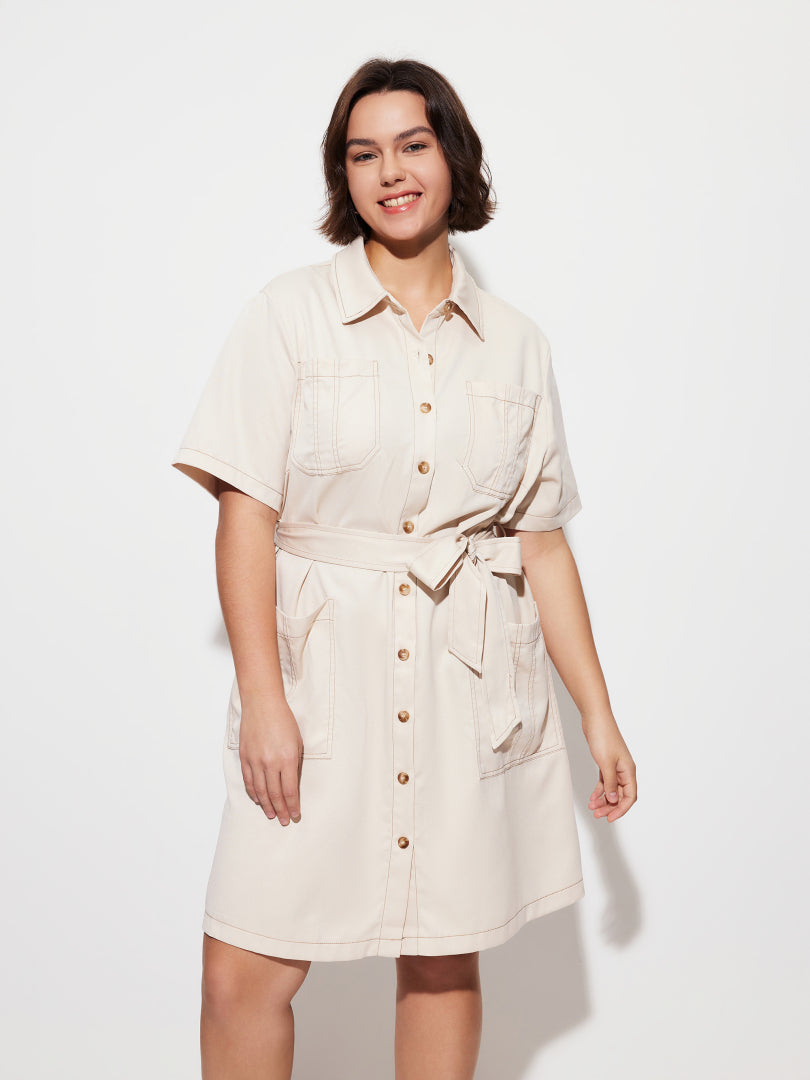 Plus Size Knotted Shirt Dress 1280822