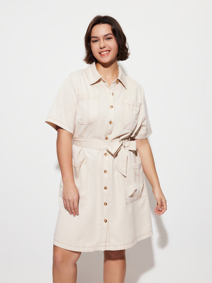 Plus Size Knotted Shirt Dress 1280822