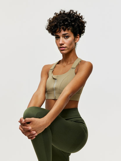 Zippered Criss Cross Back Sports Bra 106507