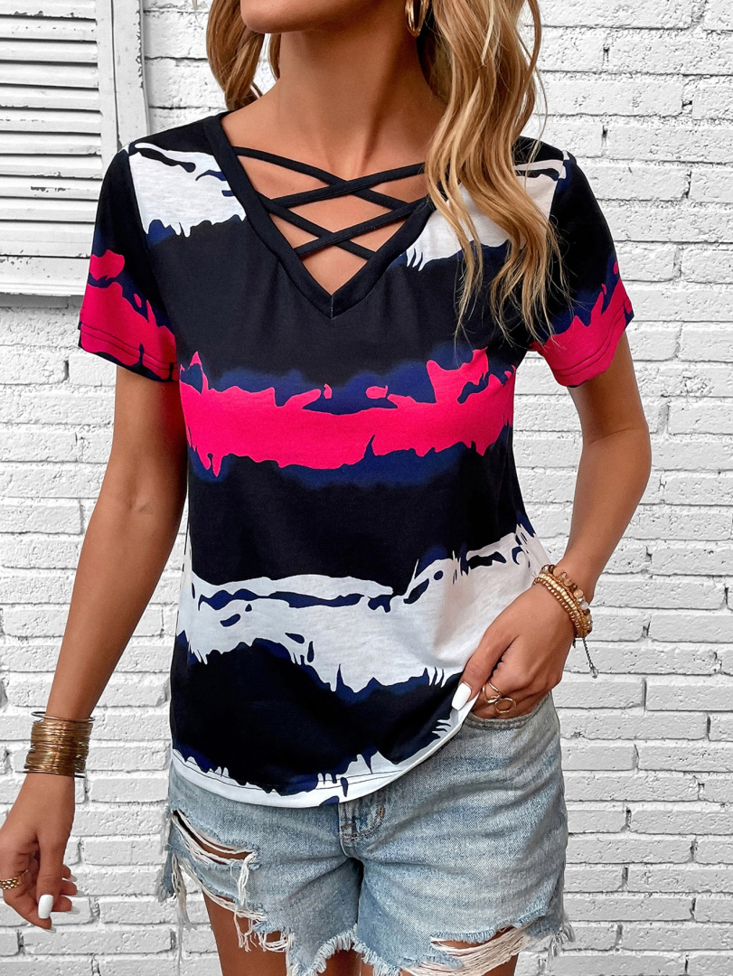 Color Block Placket T-Shirt 1300762