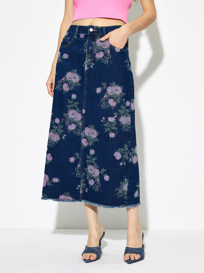 Raw Hem Denim A-Line Skirt 1269112