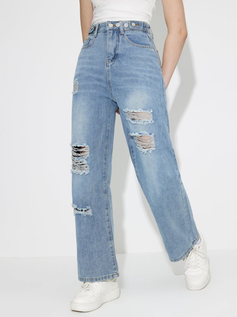 Ripped Straight Leg Jeans 120195