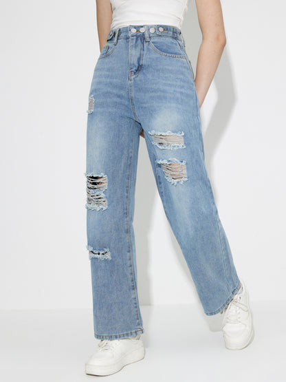 Ripped Straight Leg Jeans 120195