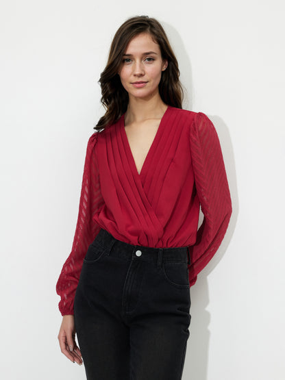 Pleated Wrap Bodysuit 121050