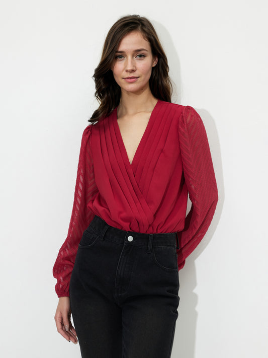 Pleated Wrap Bodysuit 121050