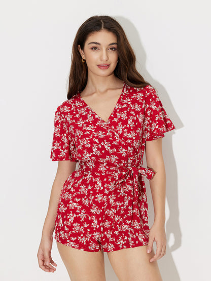 Printed Wrap Playsuit With Belt 121237
