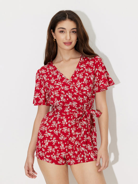 Printed Wrap Playsuit With Belt 121237