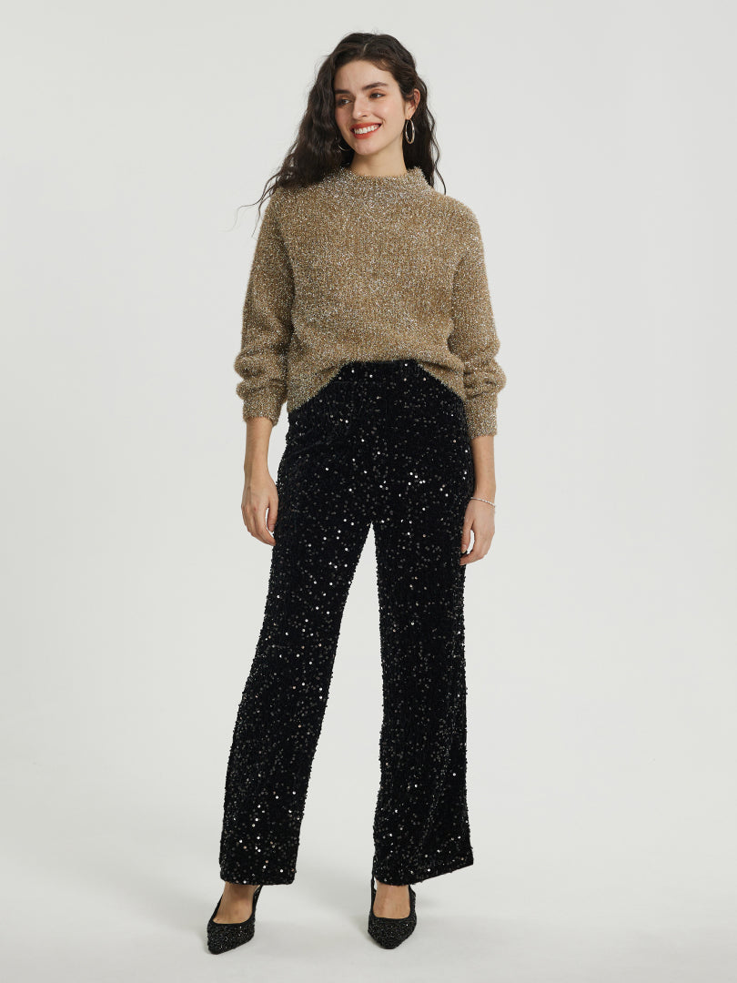 Sequinned Straight Leg Pants 115562