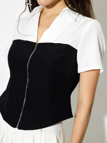 Patchwork Placket Blouse 1269602