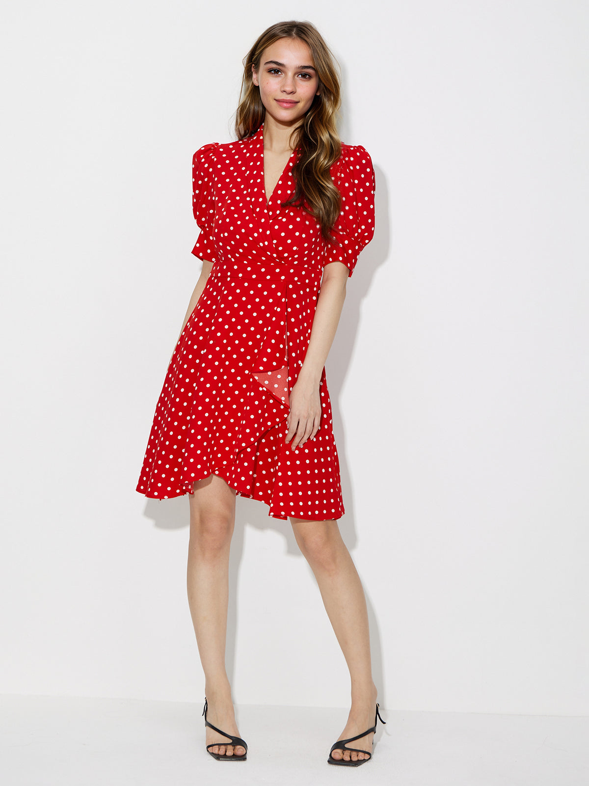 Polka Dot Printed Wrap Dress 120856