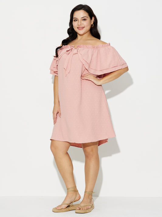 Plus Size Cape Sleeves Bardot Dress 121232