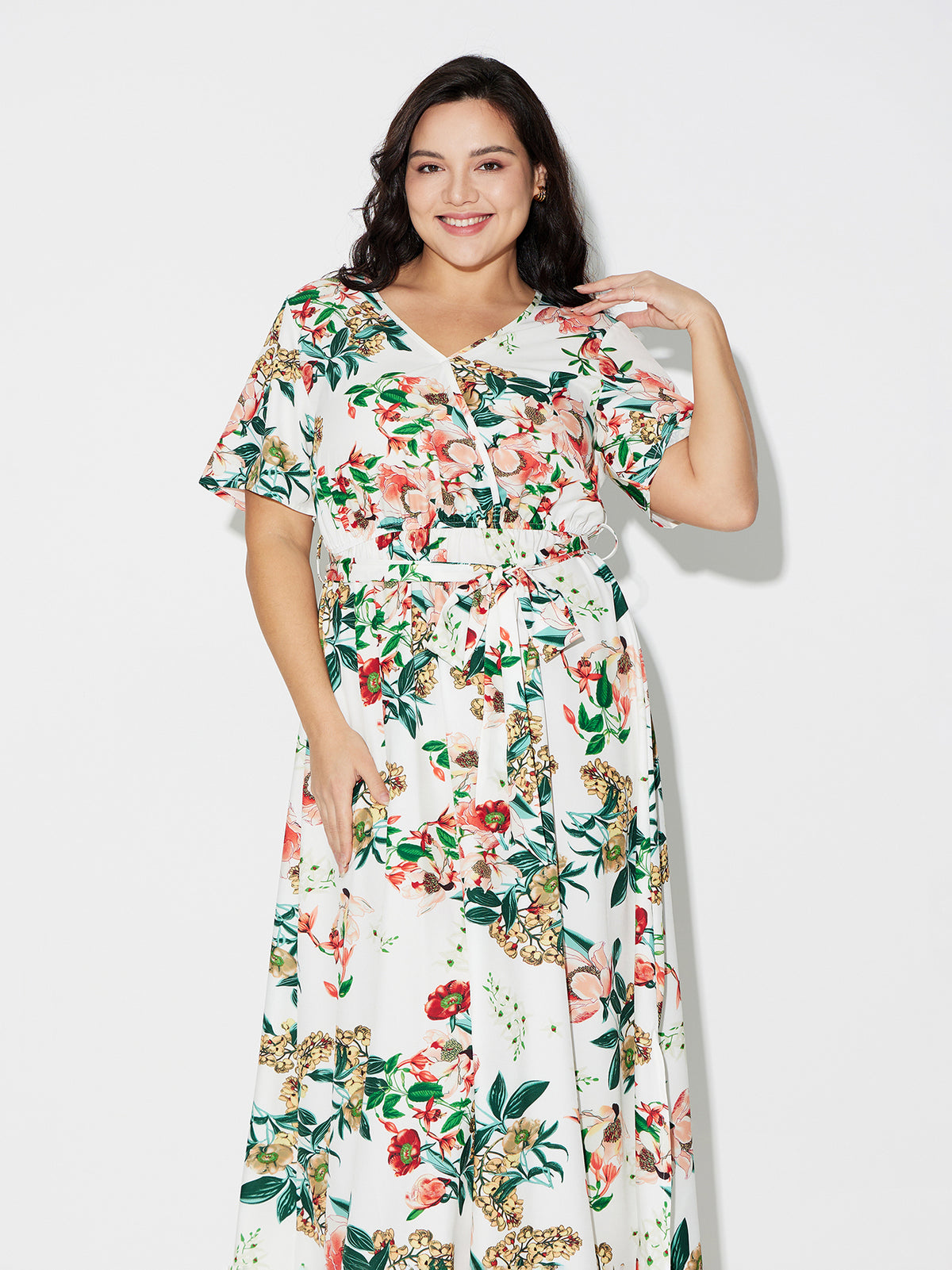 Plus Size Printed Belted Dress 120731