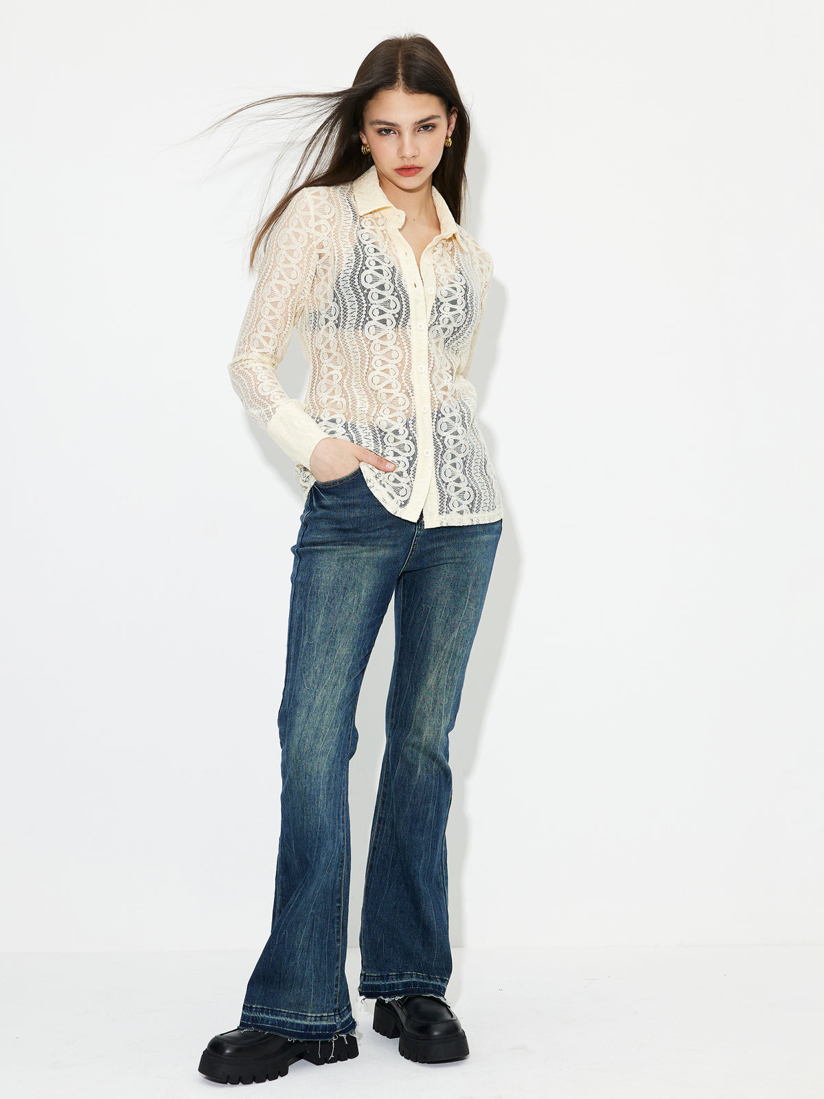 Sheer Placket Blouse 117972