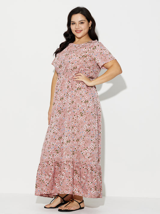Plus Size Printed A-Line Maxi Dress 121185
