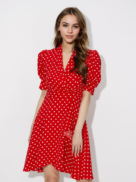 Polka Dot Printed Wrap Dress 120856