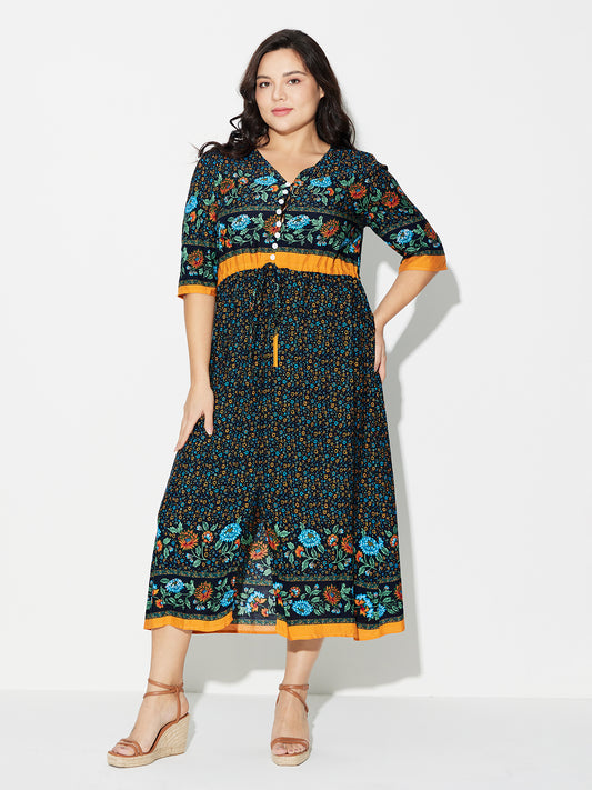 Plus Size Printed A-Line Dress 120691