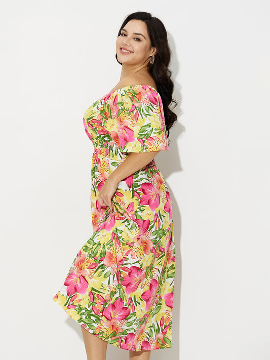 Plus Size Printed Bardot Dress 121157